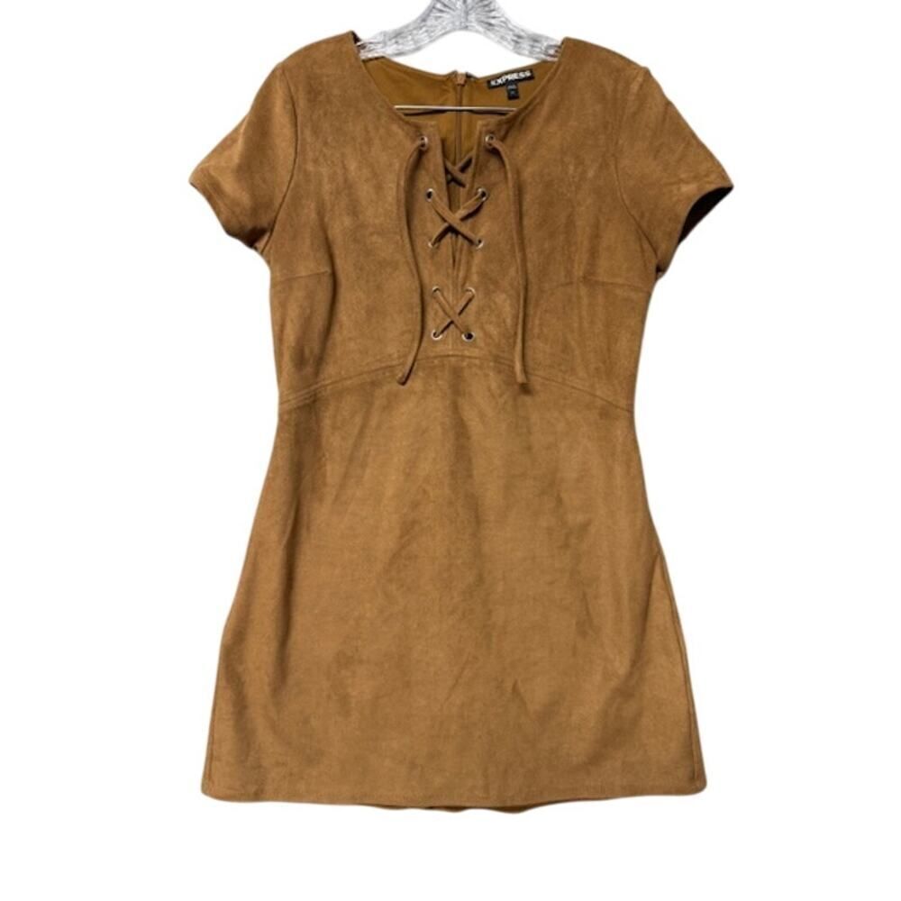 Express Suede Mini Short Sleeve Dress Brown Size Large